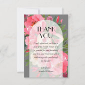 ピンクの芍薬 グレイ ブライダルシャワー サンキューカード (正面)
