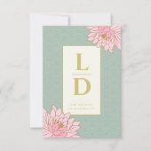 ピンクの芍薬 チャイニーズペイント ウェディング 招待状 (正面)