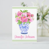 ピンクの芍薬 チャイニーズ・チノワーズ ヴァセ ボーダー オーダーメイド サンキューカード (スタンド正面)