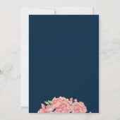 ピンクの芍薬 ネイビーブルー 花 エレガント ベビーシャワー 招待状 (裏面)