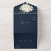 ピンクの芍薬 ネイビー背景 ウェディング招待状 オールインワン招待状 (外側)