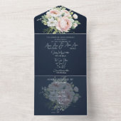 ピンクの芍薬 ネイビー背景 ウェディング招待状 オールインワン招待状 (内側)
