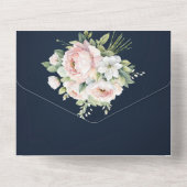 ピンクの芍薬 ネイビー背景 ウェディング招待状 オールインワン招待状 (裏面)