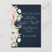 ピンクの芍薬 ネイビー背景 ウェディング セーブ・ザ・デート エンクロージャーカード (正面)