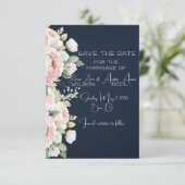 ピンクの芍薬 ネイビー背景 ウェディング セーブ・ザ・デート エンクロージャーカード (スタンド正面)