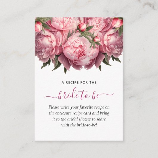 ピンクの芍薬 ブライダルシャワー エンクロージャーカード (正面)