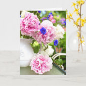 ピンクの芍薬 ブランクのグリーティングカード カード (黄色い花)