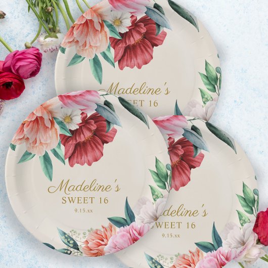 ピンクの芍薬 ブルゴーニュの花 葉 Sweet 16 ペーパープレート