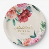 ピンクの芍薬 ブルゴーニュの花 葉 Sweet 16 ペーパープレート (正面)