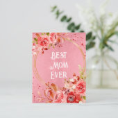 ピンクの芍薬 ベストマムエバー 花フレーム ポストカード (スタンド正面)