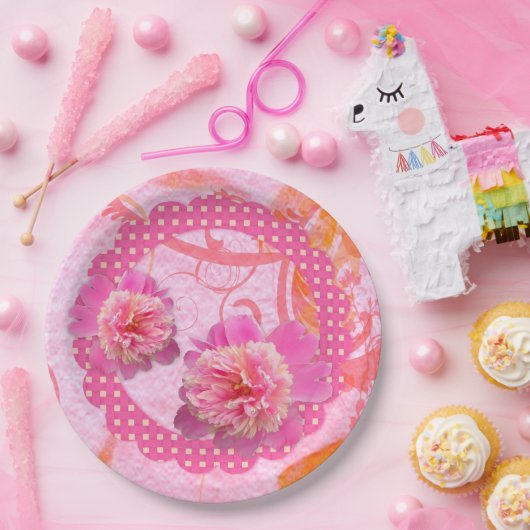 ピンクの芍薬 ペーパープレート (パーティー)