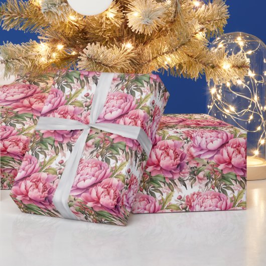 ピンクの芍薬 ラッピングペーパー (クリスマス)