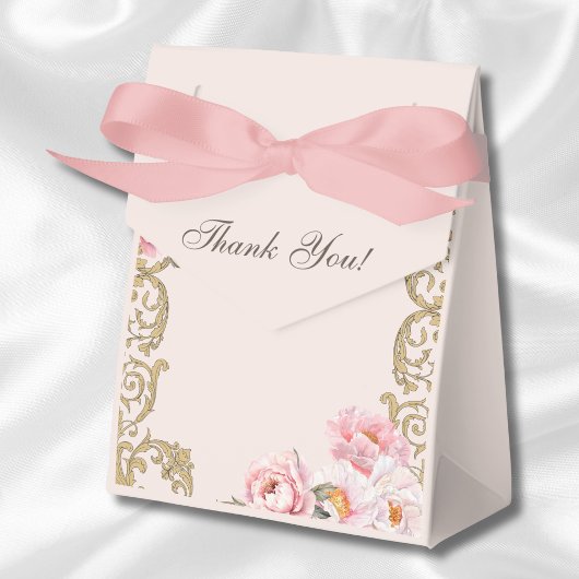 ピンクの芍薬 ロココ調 ヴィンテージ フラワーベビーシャワー フェイバーボックス