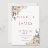 ピンクの芍薬 現代の結婚式招待状 招待状 (正面)