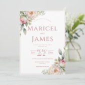 ピンクの芍薬 現代の結婚式招待状 招待状 (スタンド正面)