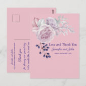 ピンクの芍薬 紫幾何学フレーム ありがとうございます ポストカード (正面/裏面)