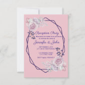 ピンクの芍薬 紫幾何学フレーム 受付案内 招待状 (正面)