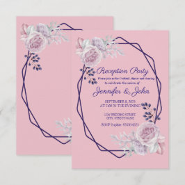 ピンクの芍薬 紫幾何学フレーム 受付案内 招待状