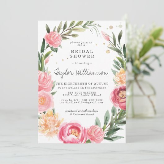 ピンクの芍薬 | 花のブライダルシャワー招待状 (スタンド正面)