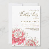 ピンクの芍薬 | 花の誕生日パーティー招待状 招待状 (正面)