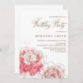 ピンクの芍薬 | 花の誕生日パーティー招待状 招待状 (正面/裏面)