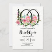 ピンクの芍薬 100歳の誕生日 招待状 (正面)