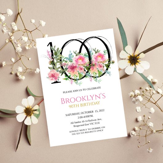 ピンクの芍薬 100歳の誕生日 招待状