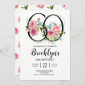 ピンクの芍薬 60歳の誕生日 招待状 (正面/裏面)