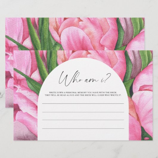 ピンクの芍薬 - Who am I ブライダルシャワーゲーム 便箋 (正面/裏面)
