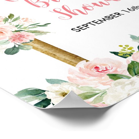 ピンクの花々がもうすぐ運び去られる ブライダルシャワー ポスター (角)