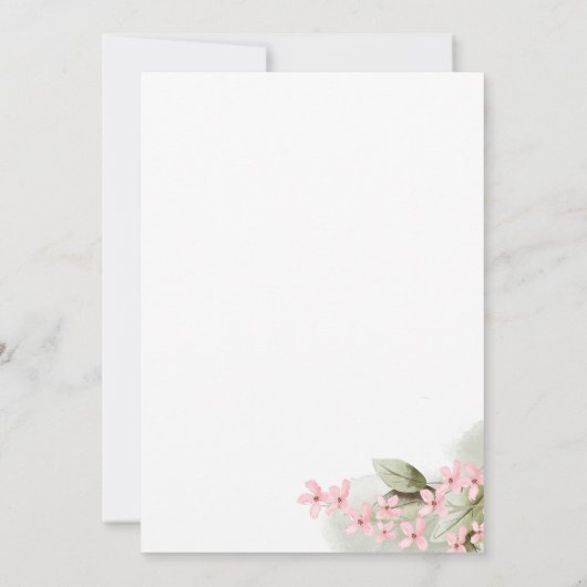 ピンクの花々の結婚山 招待状 (裏面)