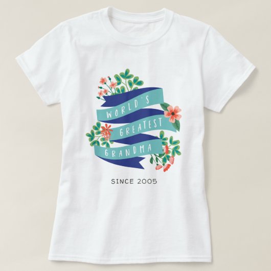 ピンクの花々世界で一年から一番おばあちゃん Tシャツ (デザイン正面)