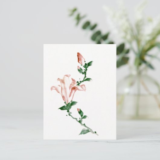 ピンクの花々北斎日本のファインアート ポストカード (スタンド正面)