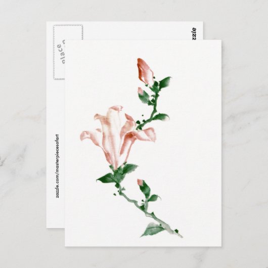 ピンクの花々北斎日本のファインアート ポストカード (正面/裏面)