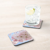 ピンクの花々青い空。 コースター (右側)