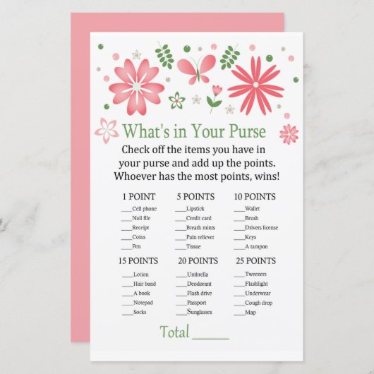 ピンクの花あなたの財布のゲームの中に何がある (正面/裏面)