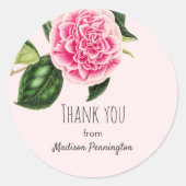 ピンクの花ありがとうクラシックラウンドステッカー ラウンドシール (正面)