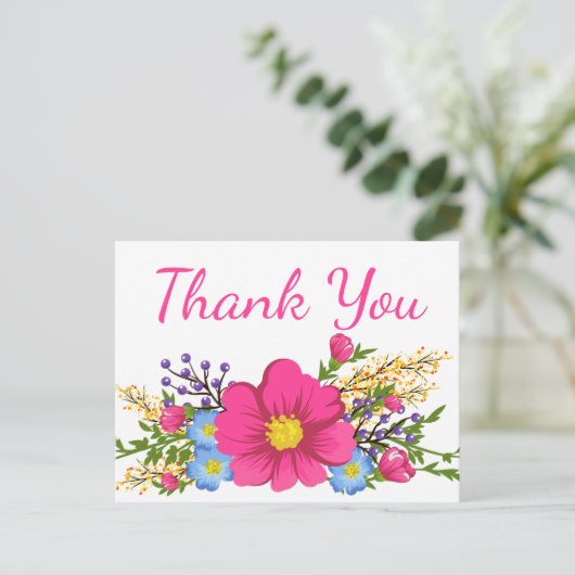 ピンクの花ありがとう水彩花結婚の ポストカード (スタンド正面)