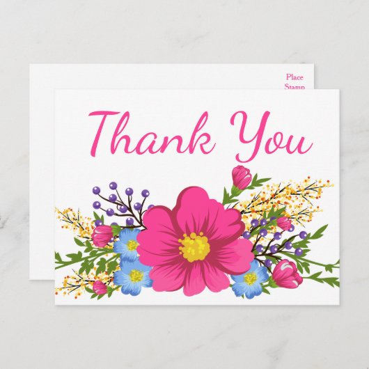 ピンクの花ありがとう水彩花結婚の ポストカード (正面/裏面)