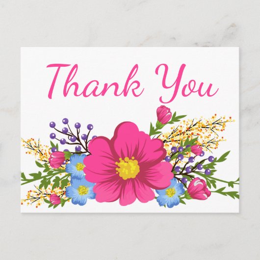 ピンクの花ありがとう水彩花結婚の ポストカード