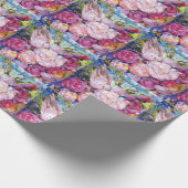 ピンクの花およびピンクの鳥の束 ラッピングペーパー (角)