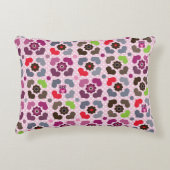 ピンクの花およびフクロウパターン アクセントクッション (正面)