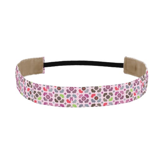 ピンクの花およびフクロウパターン アスレチックヘッドバンド (正面)