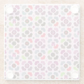 ピンクの花およびフクロウパターン ガラスコースター (裏面)