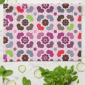 ピンクの花およびフクロウパターン キッチンタオル (折り畳み)