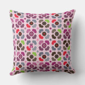 ピンクの花およびフクロウパターン クッション (裏面)