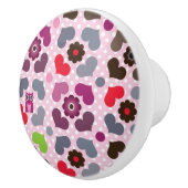 ピンクの花およびフクロウパターン セラミックノブ (右)