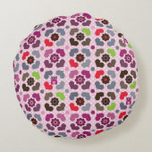 ピンクの花およびフクロウパターン ラウンドクッション (裏面)