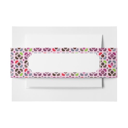 ピンクの花およびフクロウパターン 招待状ベリーバンド (正面例)