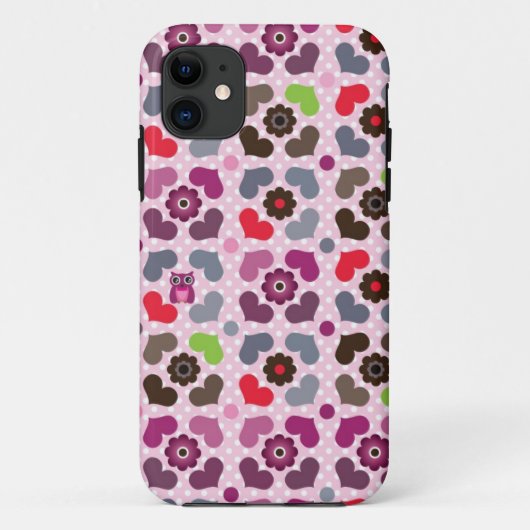 ピンクの花およびフクロウパターン Case-Mate iPhoneケース (裏面)